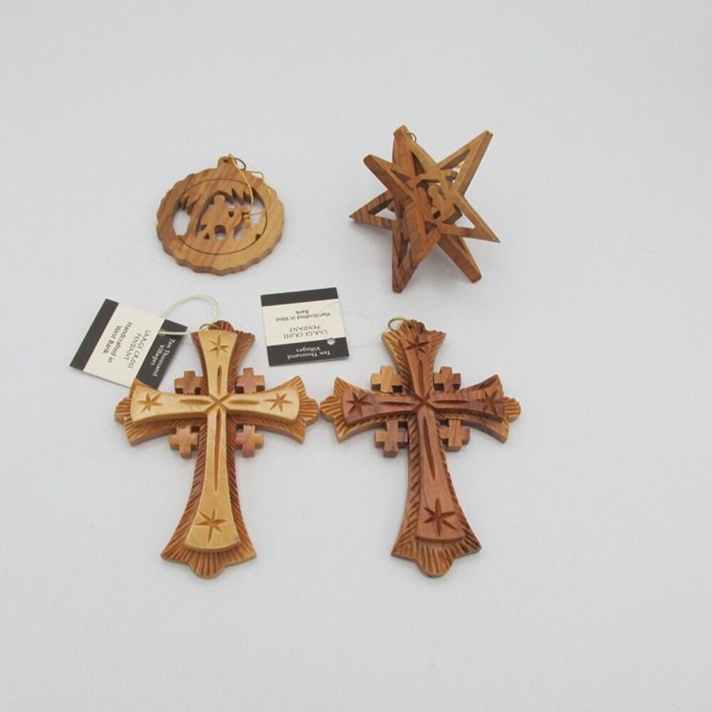 Wooden Ornaments Ten Thousand Villages Christmas Olive Wood Cross Nativity